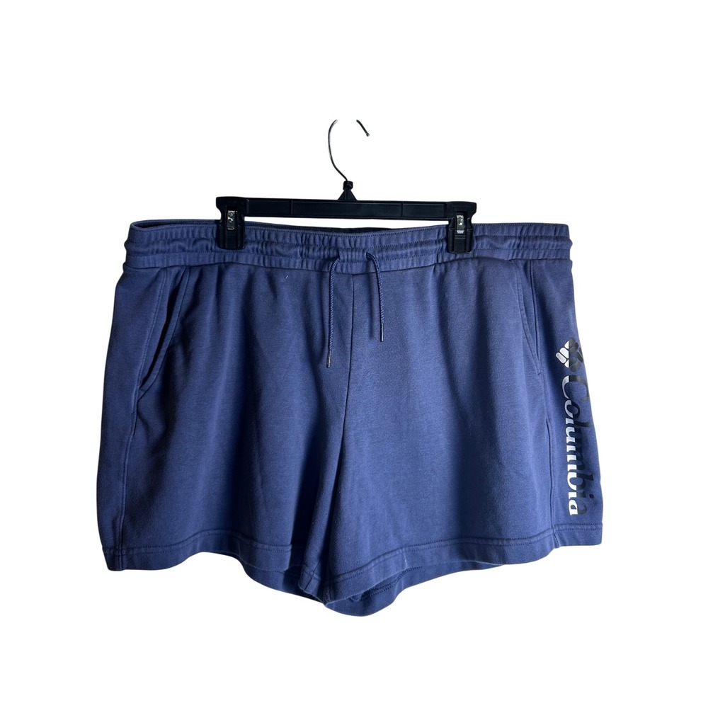 Columbia Knit Shorts XXL Blue Logo Drawstring Pockets Women